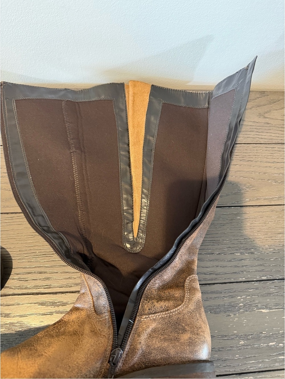 Ecco Distressed Brown Leather Knee Boots with Buckle Straps - Picture 6 of 7